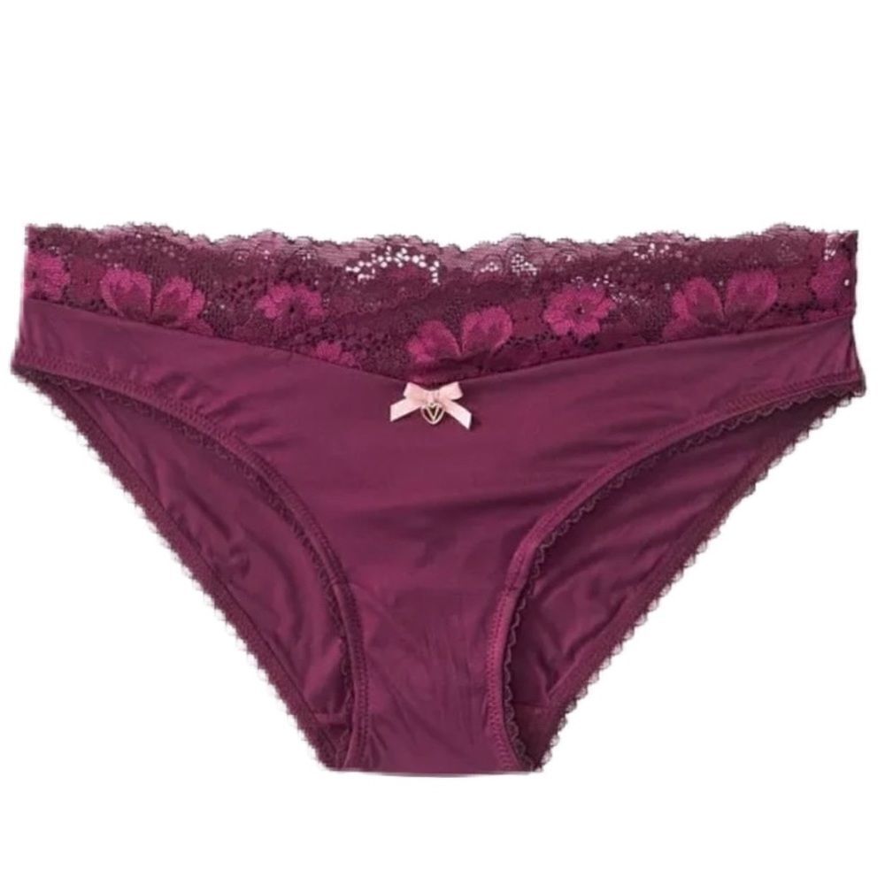 Victorias Secret Body Supersoft Satiny floral Lace waist Bikini panty Kir Medium